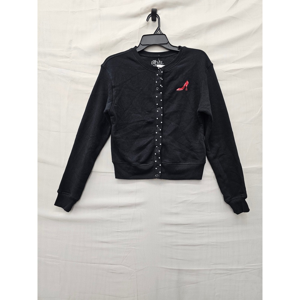 The Devil Wears Prada Womens Graphic Snap Front Cardigan Black Fleece Size Small
